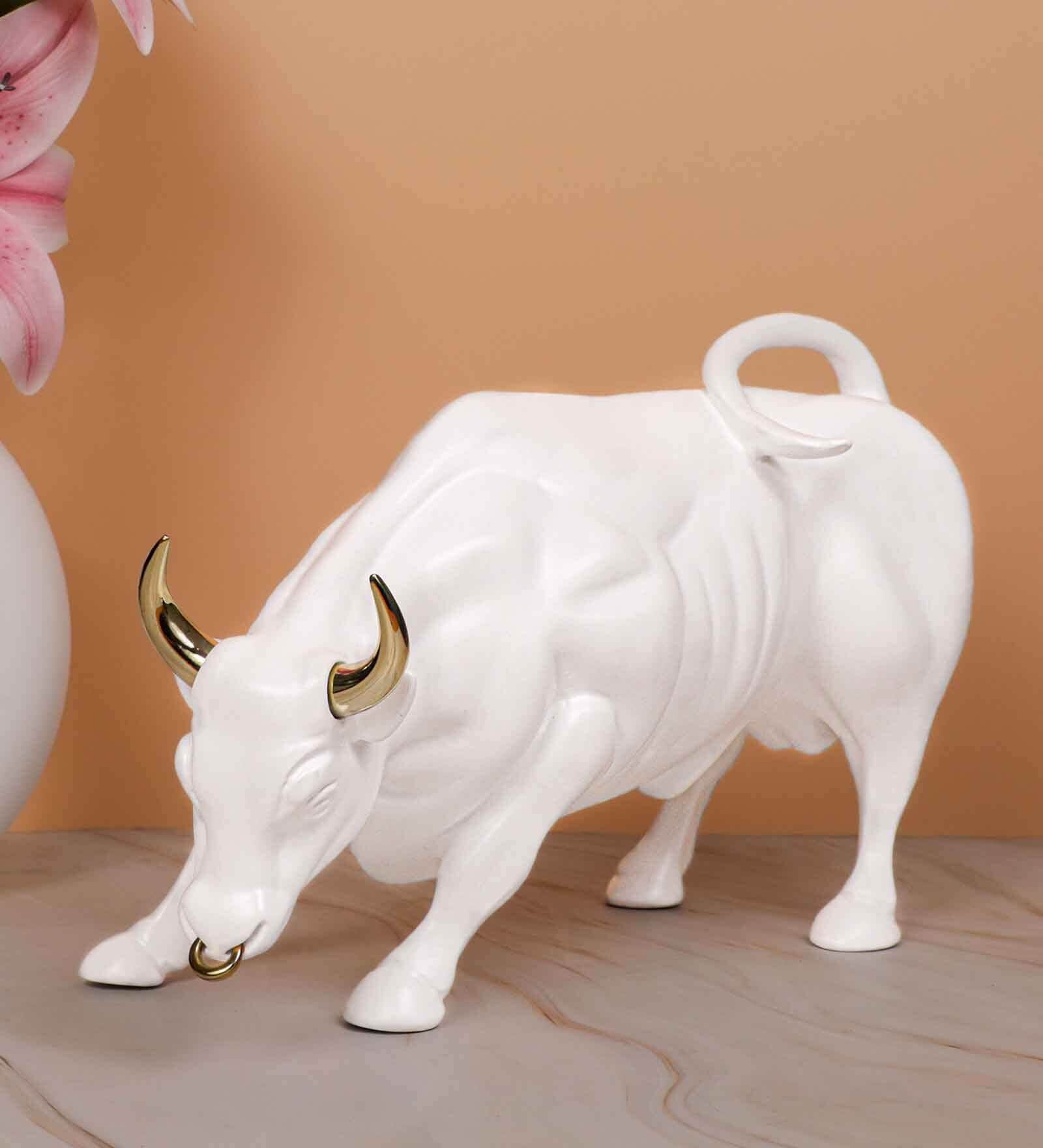 Bull White Resin Figurine